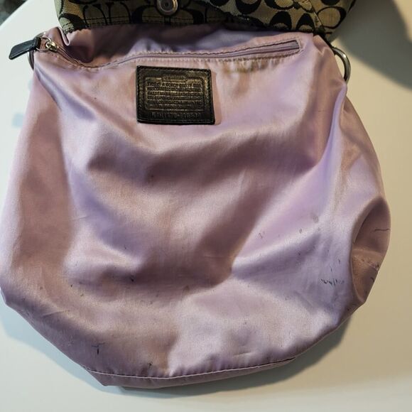 Coach Penelope Hobo Shoulder Bag Signature C Tan Trim Canvas Black Leather Flaws - Picture 12 of 16